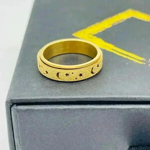 Brand New Crystal Moon Star Ring Galaxy Sun Moon Spinner Anxiety Ring, size 10